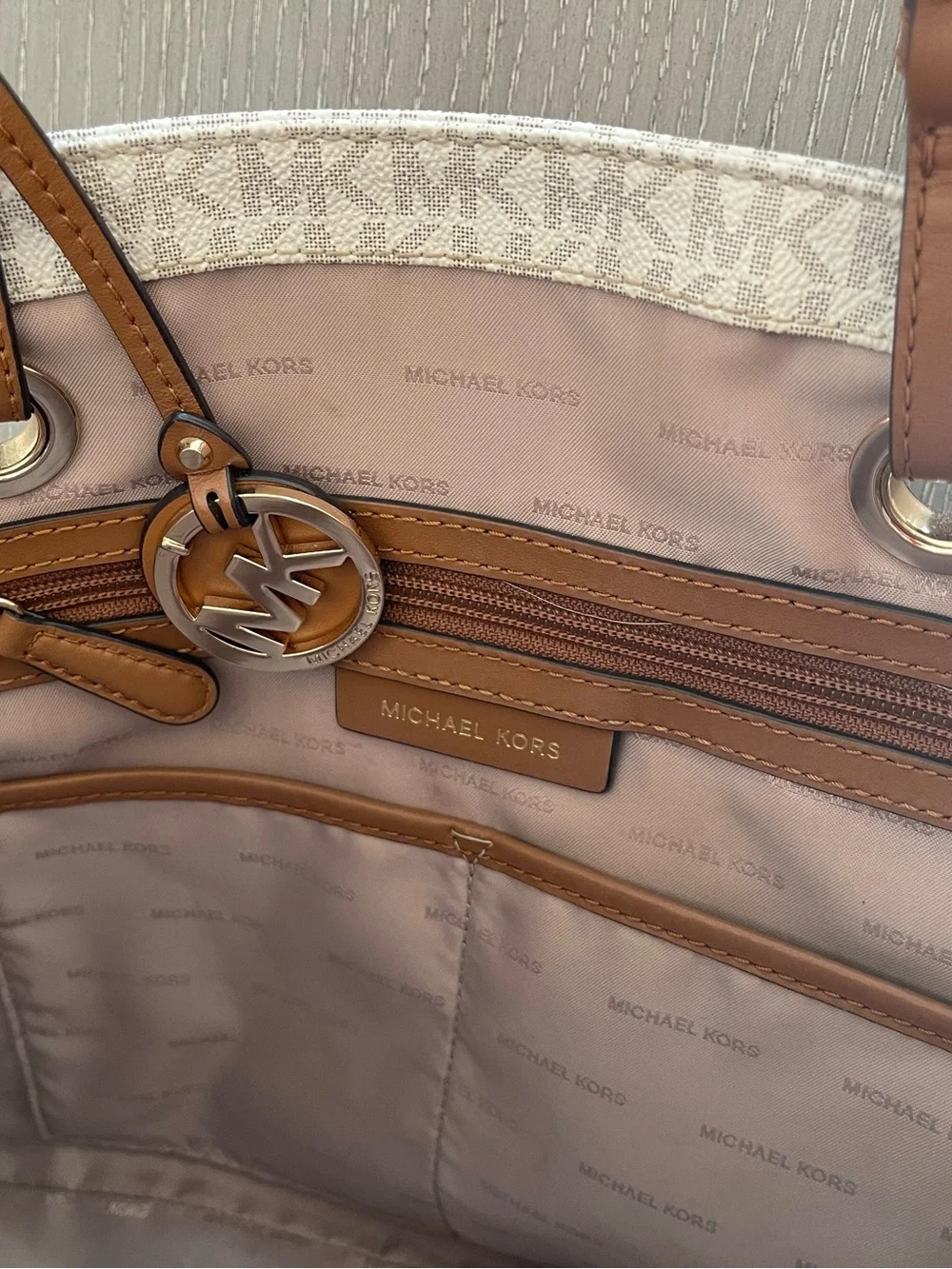 Michael Kors Cream & Tan MK Logo Tote